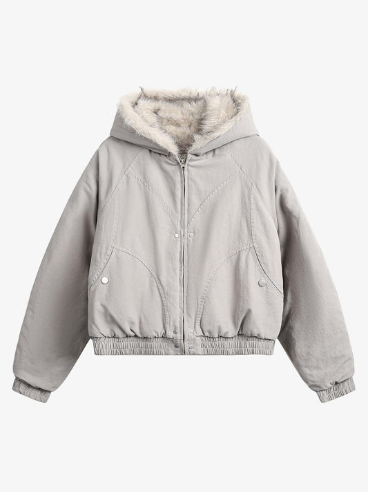 Spliced Fur Hooded Quilted Jacket - 2285 