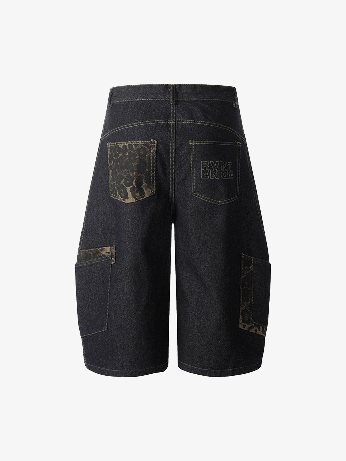 Washed Cheetah Print Patchwork Denim Jorts 