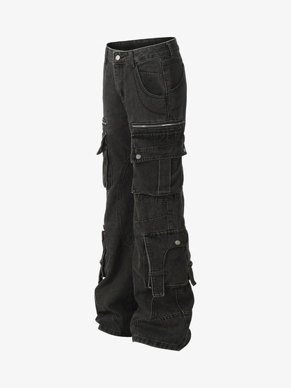 Washed Multi-Pocket Bootcut Jeans 
