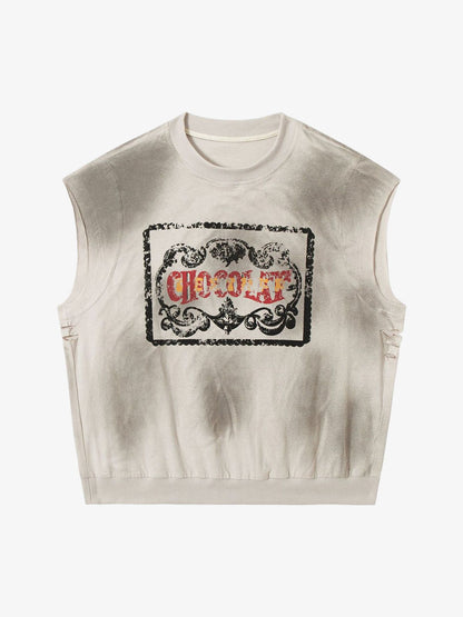 Vintage Washed Graphic Distressed Vest 