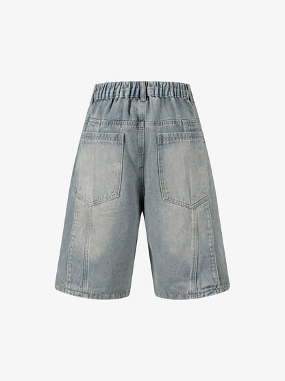 Washed Distressed Deconstructed Split Denim Shorts 