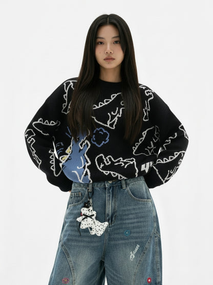 Thesupermade Cartoon Dinosaur Printed Sweater - 1004