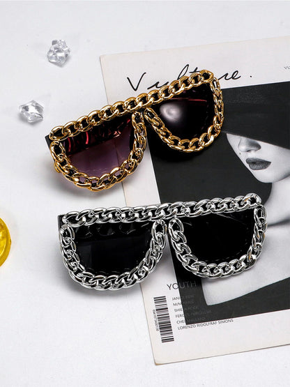 Street Square Frame Chain Sunglasses 