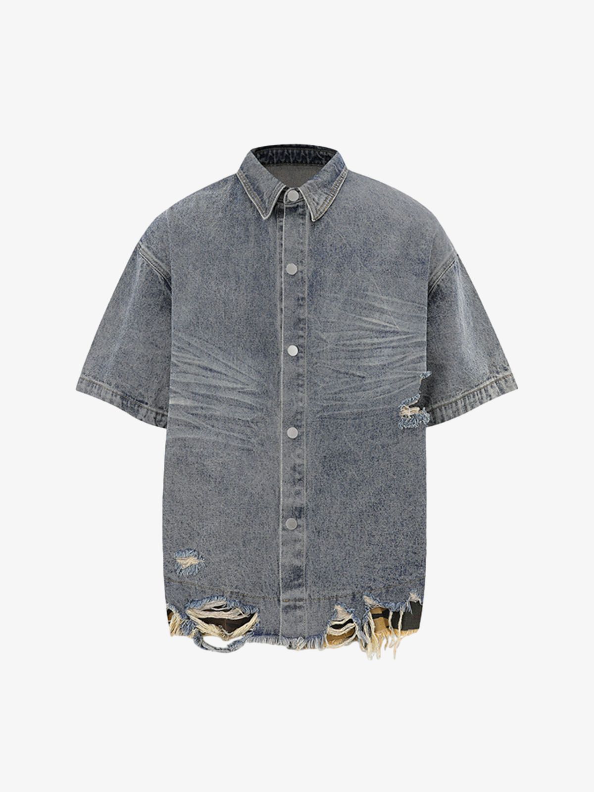 Thesupermade Patchwork Camouflage Ripped Shirt Jorts Denim Suit 