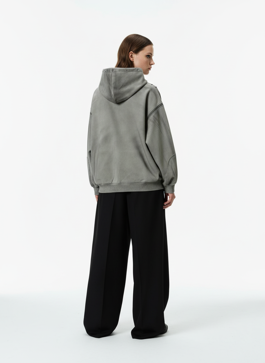 Street Washed Distressed Stitching Rivet Hooded Jacket