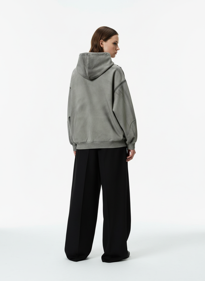 Street Washed Distressed Stitching Rivet Hooded Jacket