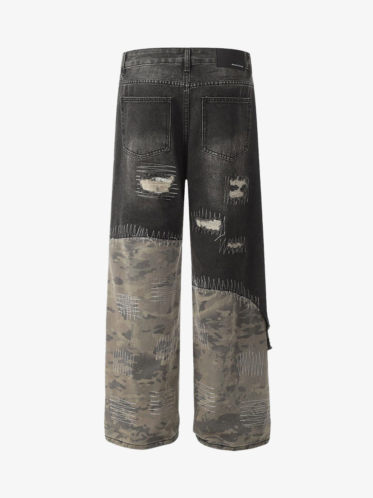 Ripped Camouflage Patchwork Baggy Jeans 