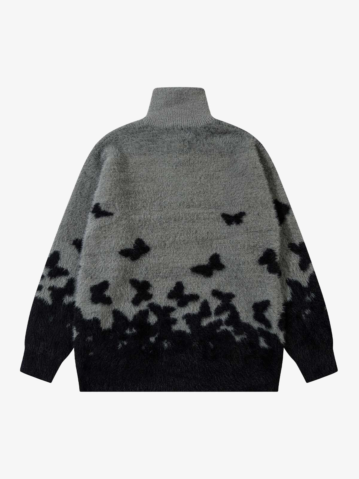 Thesupermade Faux Mink Butterfly Zip Up Turtle Neck Sweater 