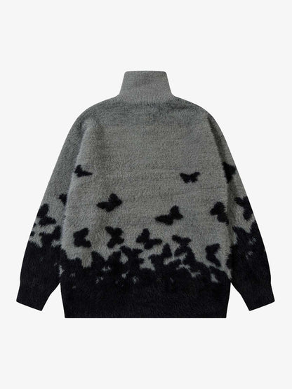 Thesupermade Faux Mink Butterfly Zip Up Turtle Neck Sweater 