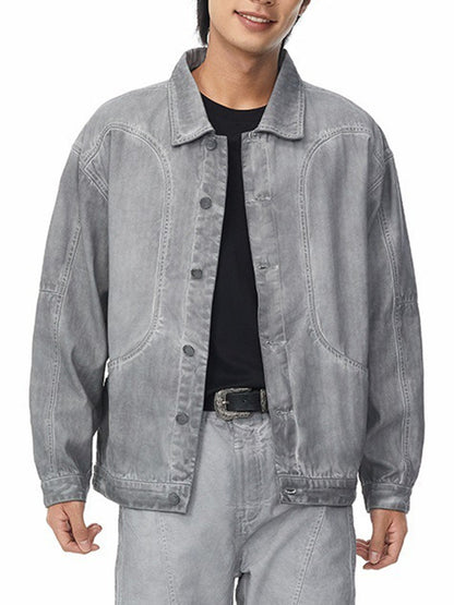 Retro Structured Dirty Wash Heavy Lapel Work Jacket 