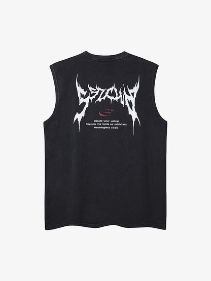 Retro Washed Letter Print Vest 