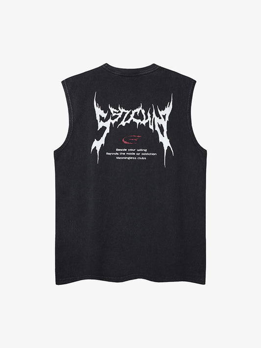 Retro Washed Letter Print Vest 