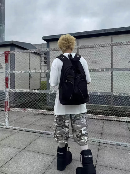 Metal Partition Multi-Pocket Nylon Backpack