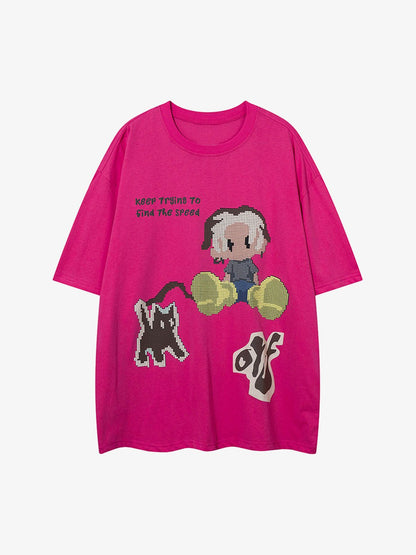 Pixel Art Cartoon Graphic T-Shirt 