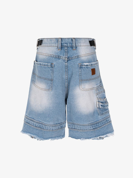 Ripped Washed Tassel Cargo Denim Shorts 