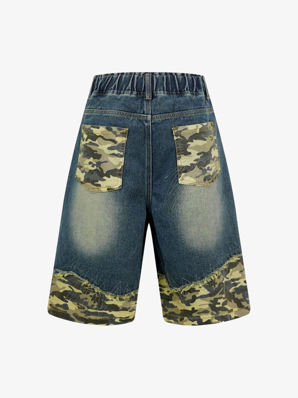 Distressed Camouflage Denim Shorts 