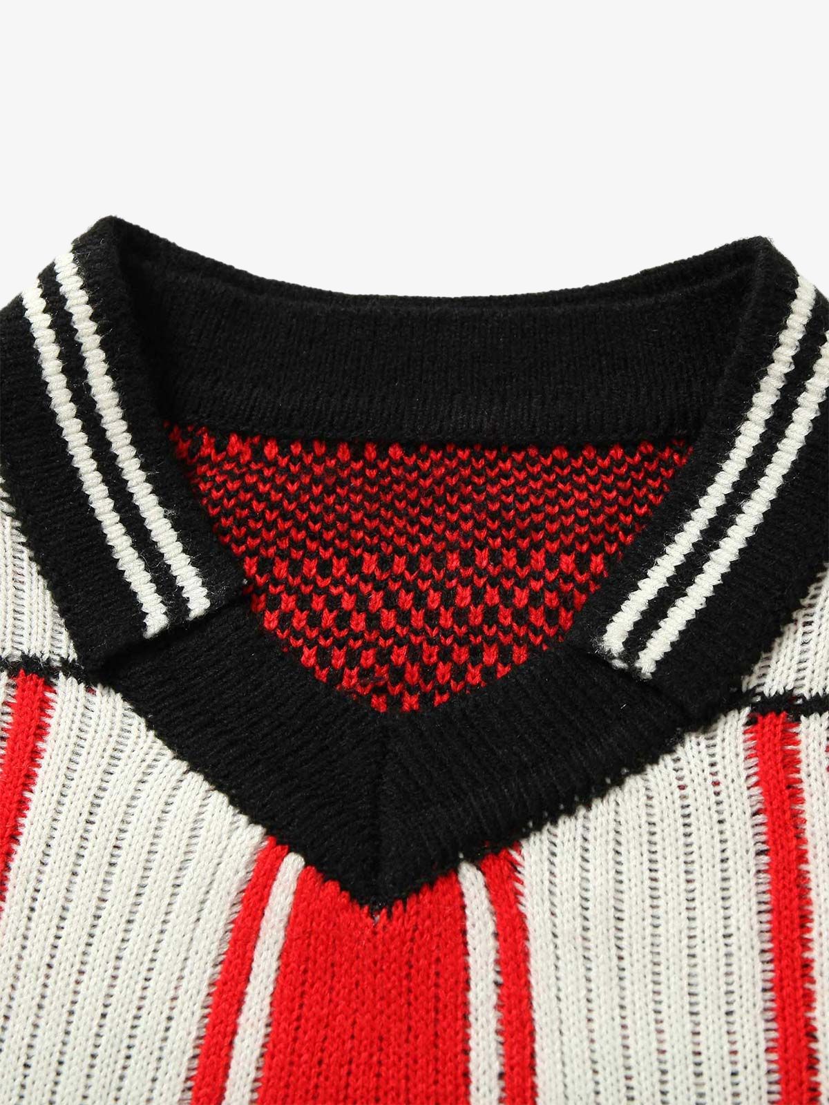 Thesupermade Vintage Striped Baseball Short-sleeved Knit Sweater - 2249 