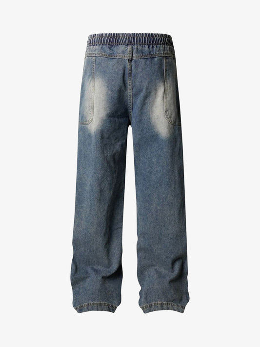 Washed Distressed Deconstructed Split Drawstring Jeans 