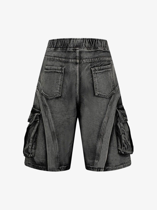 Washed Cargo Denim Shorts - 2382 