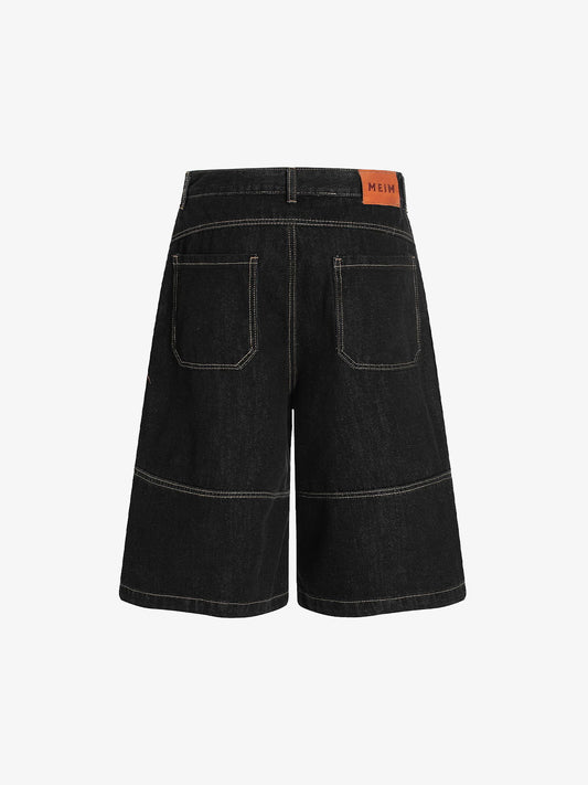 Contrast Stitched Patch Pocket Denim Jorts 