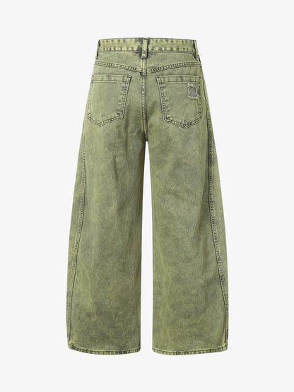 Washed Distressed Ripped Barrel Jeans 