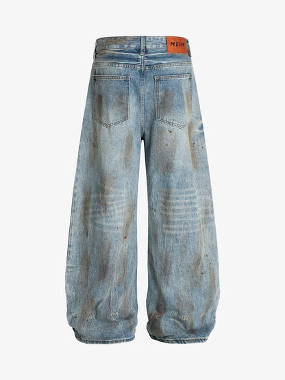 Washed Distressed Ripped Barrel Jeans - 2445 