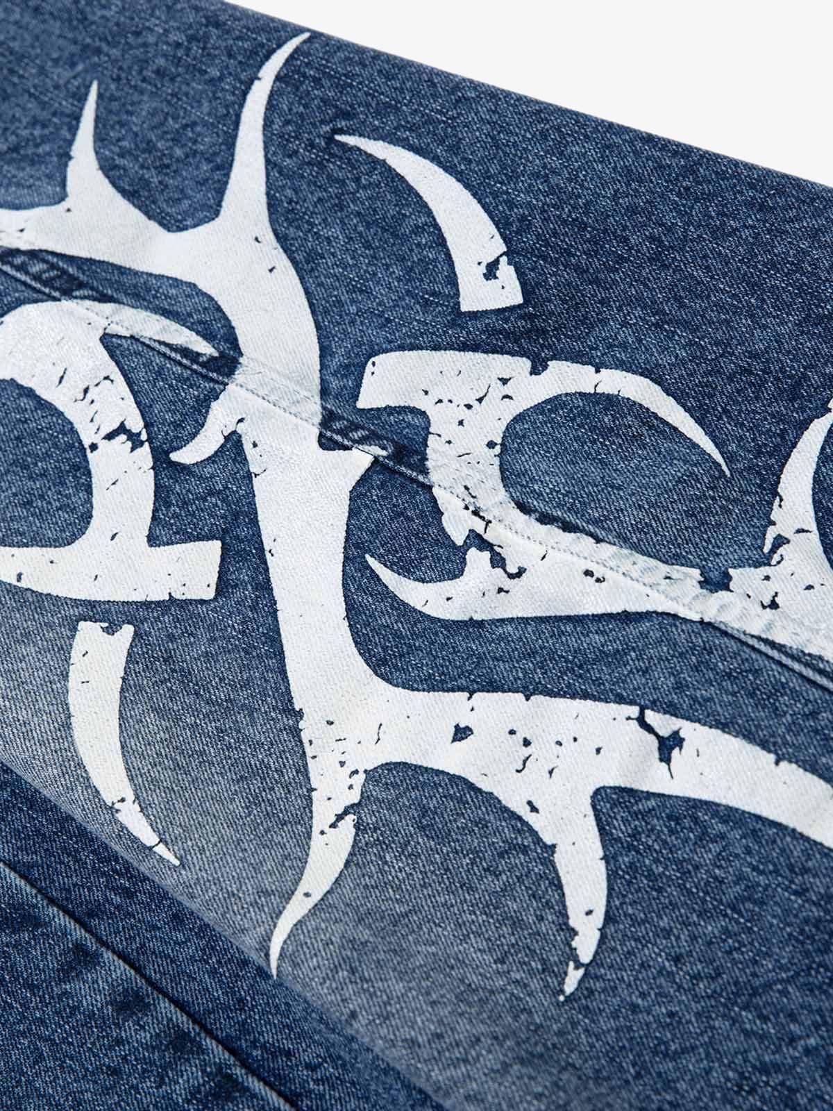 Washed  Print Straight Jeans 