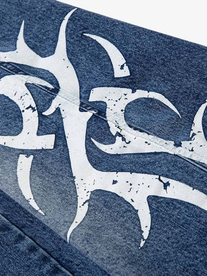 Washed  Print Straight Jeans 