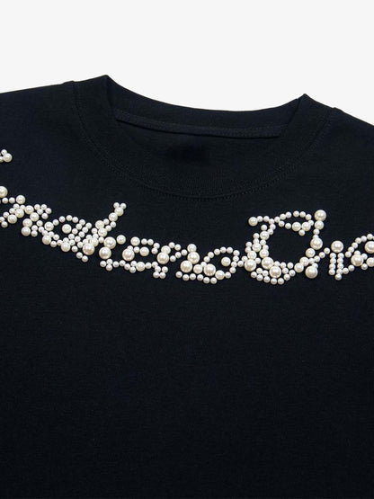 Retro Embroidery Beaded Letter Print T-shirt 