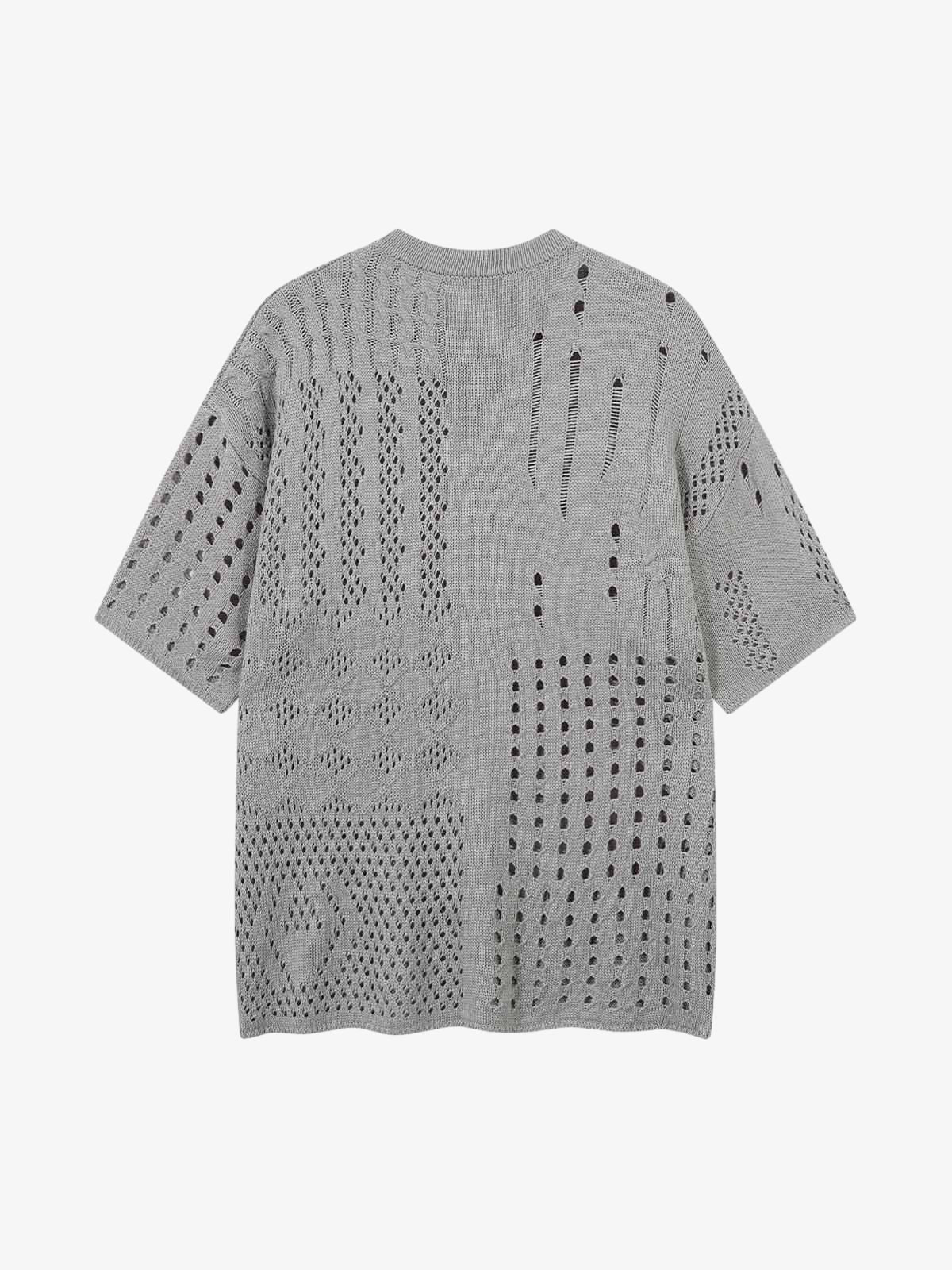 Openwork Knit Short-Sleeve Sweater 