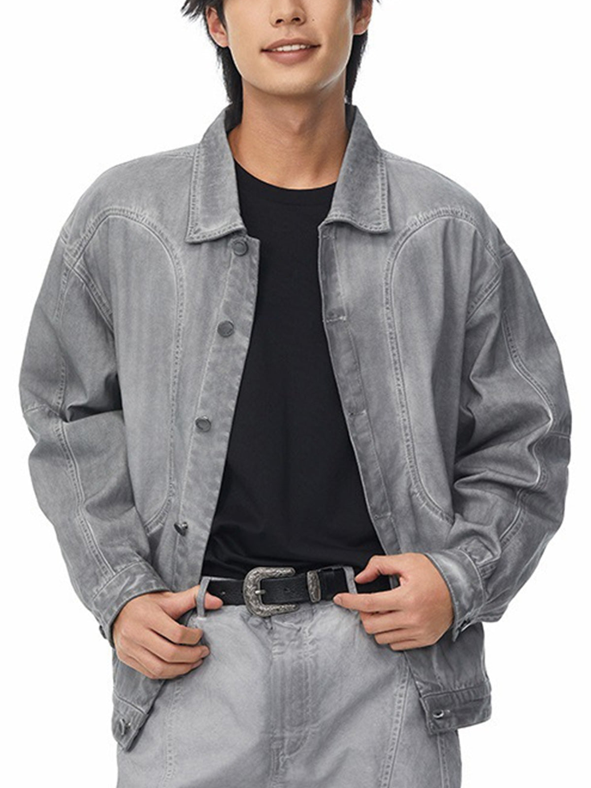 Retro Structured Dirty Wash Heavy Lapel Work Jacket 