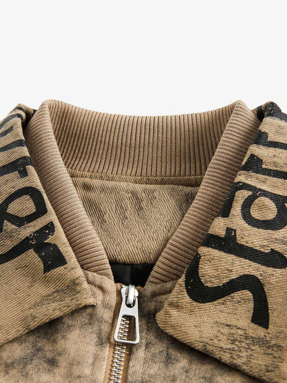 Distressed  Double-layer Collar Workwear Jacket 