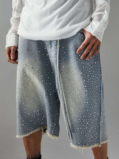 Distressed Rhinestone Denim Jorts - 2454 