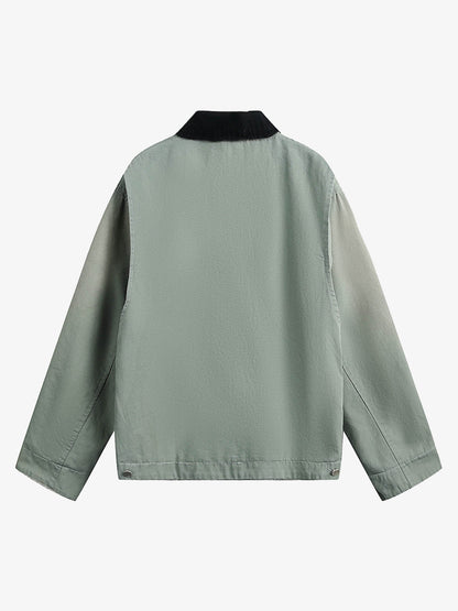 Washed Ripped Gradient Zip Up Work Jacket 