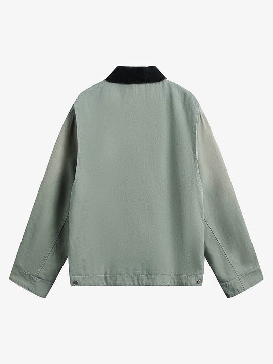 Washed Ripped Gradient Zip Up Work Jacket 