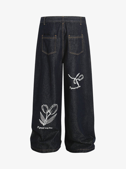 Vintage Graffiti Floral Print Jeans 
