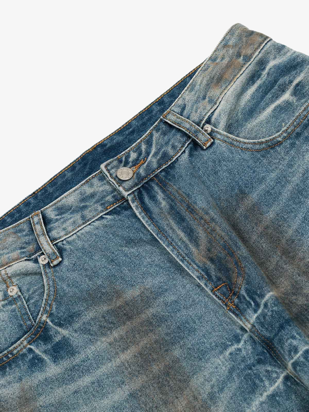 Washed Distressed Ripped Barrel Jeans - 2445 