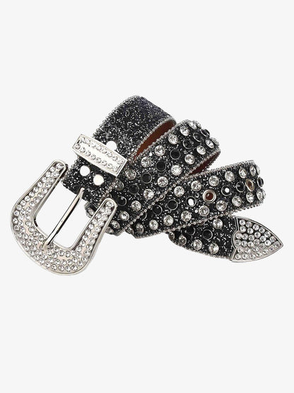 Thesupermade Studded Rhinestone Hip Hop Belt - 1691
