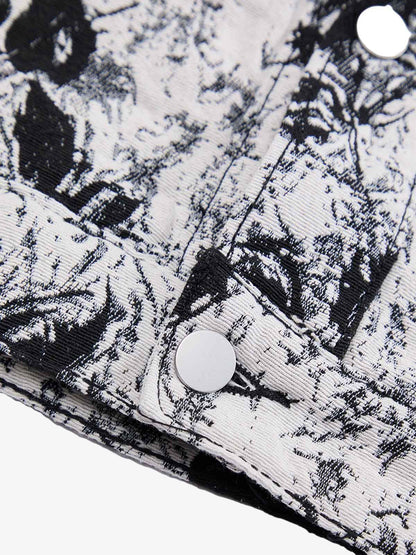 Black And White Contrast Floral Denim Jacket 