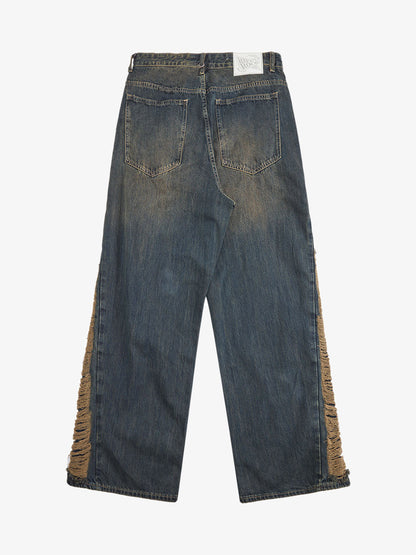 Washed Distressed 'Who Cares You' Print Straight Jeans - 2367 