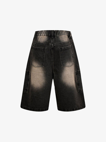 Washed Distressed Raw Edge Denim Jorts 