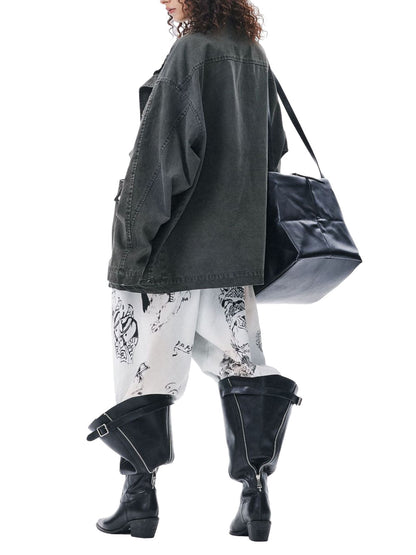 Retro Washed Distressed Multi-Pocket Work Jacket 