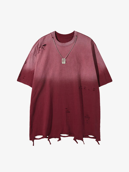 Tie -Dye Tattered Edge Necklace T-shirt 