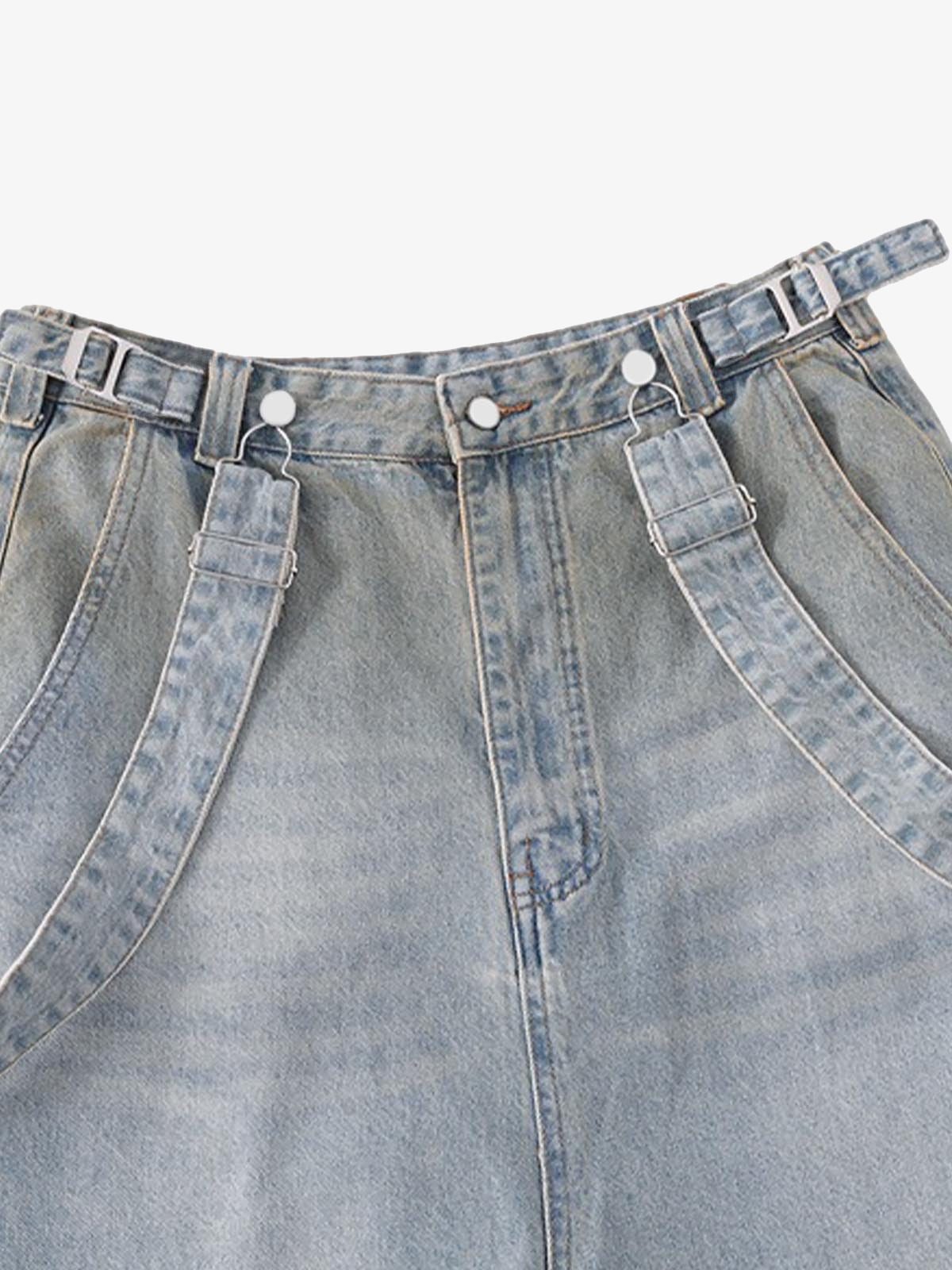 Distressed Washed Detachable Jeans 