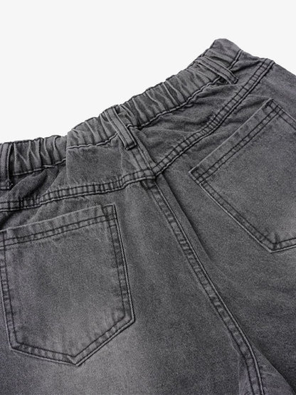 Washed Distressed Multi-Pocket Cargo Jeans 