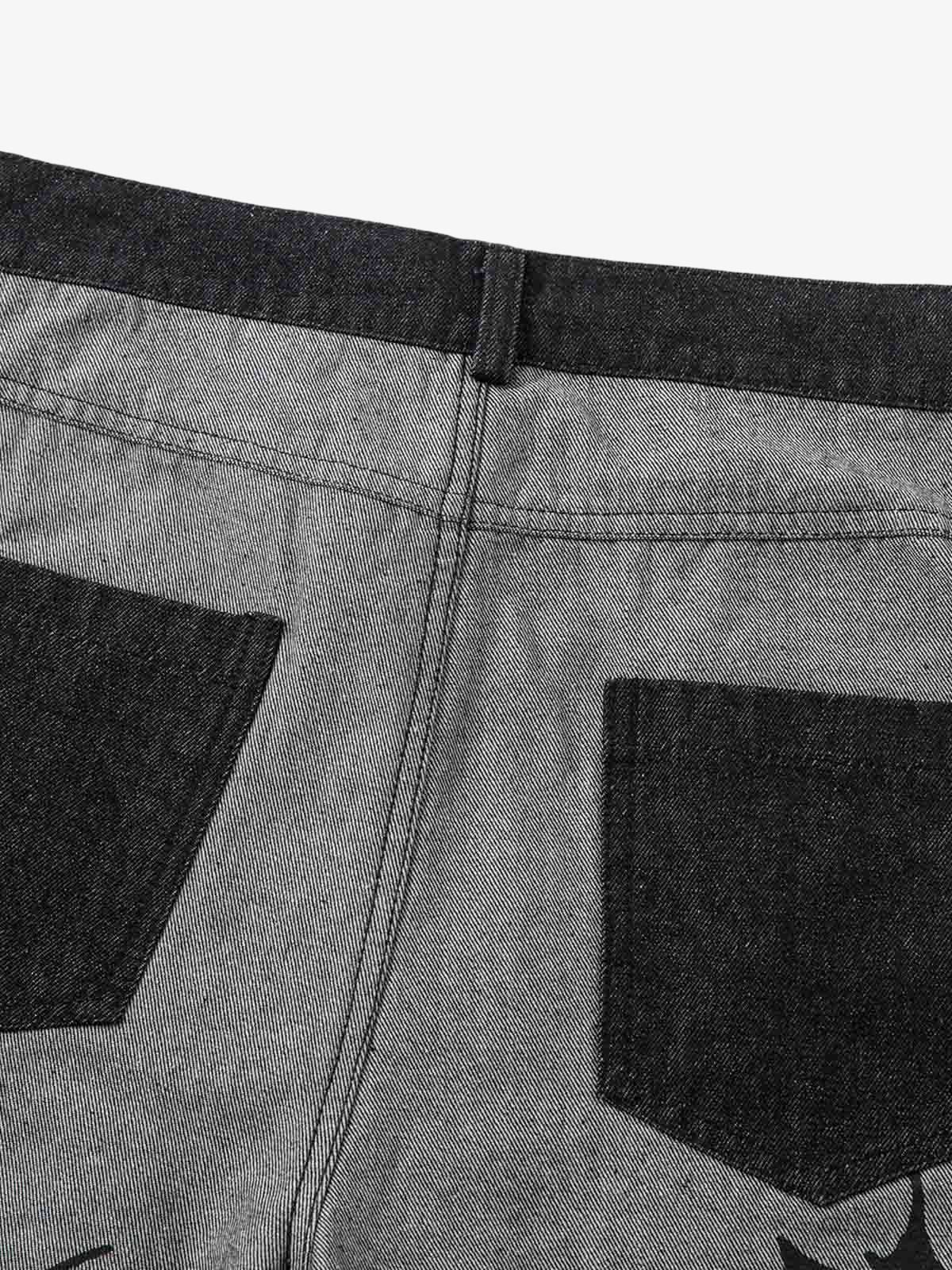 Tribal Flame Print Baggy Jeans 