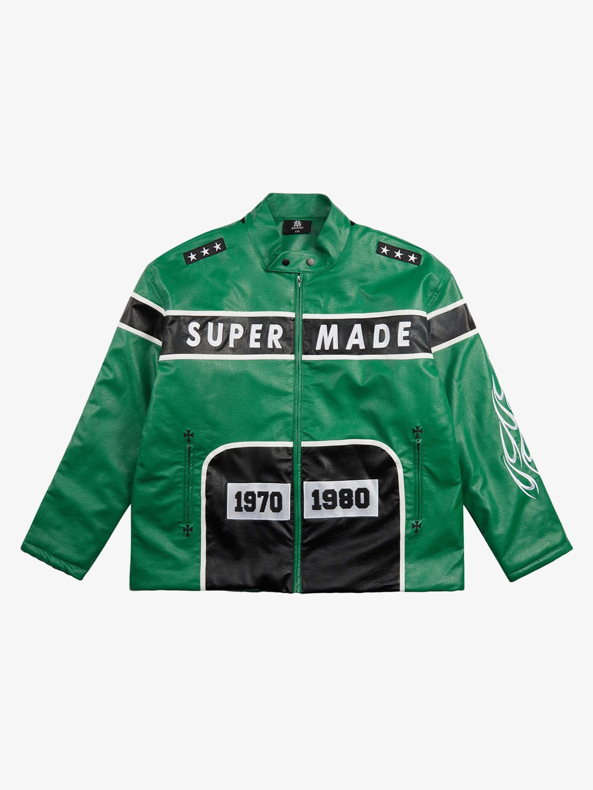 Thesupermade Vintage Biker Style Embroidered Leather Jacket - 1746