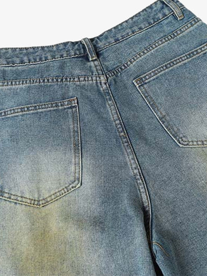 Washed Distressed Spray-Painted Ripped Jorts 