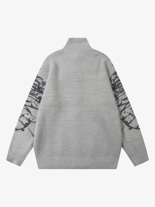 Thesupermade Butterfly Jacquard  Knit Mock Neck Sweater 