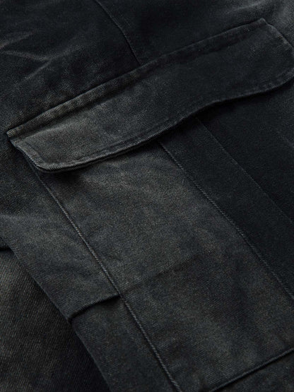 Washed Multi Pocket Drawstring Cargo Jeans 